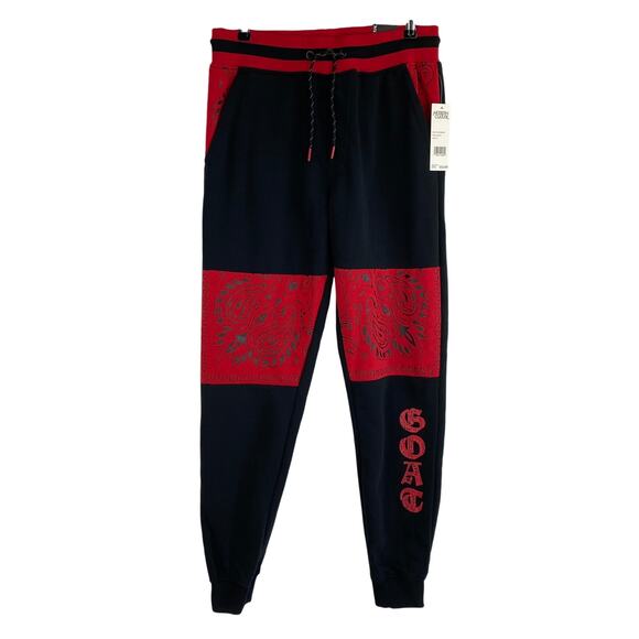 Modern Culture Y2K Jogger Sweatpants Men M Colorblock Black Red Paisley Hip Hop - Picture 1 of 9
